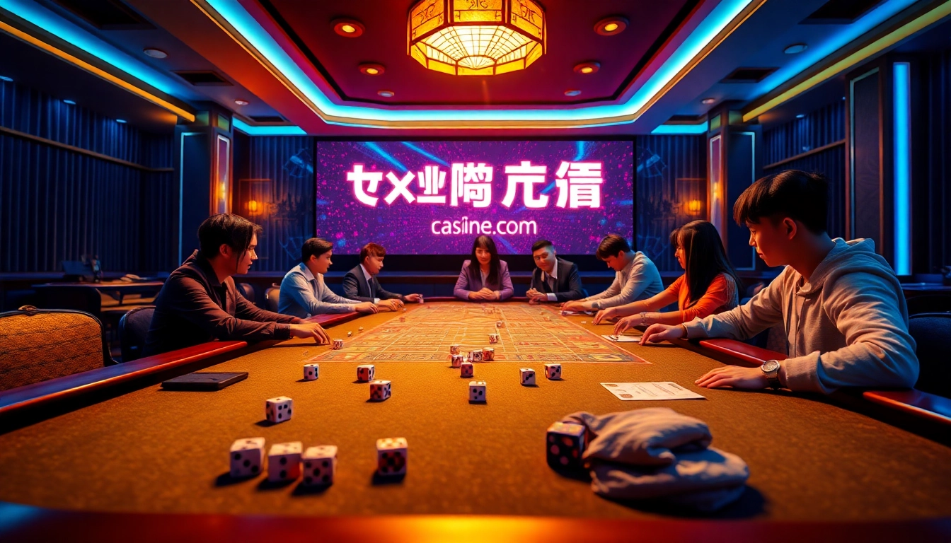 Tài Xỉu online gameplay at taixiuonline8.com with vibrant gaming table and enthusiastic players.